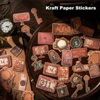 Vintage Kraft Paper Sticker Set, 96PCS Retro Scrapbook Supplies for Journaling and Crafts, Includes Keys, Padlocks, Signs, Labels, Frames, Number Plates