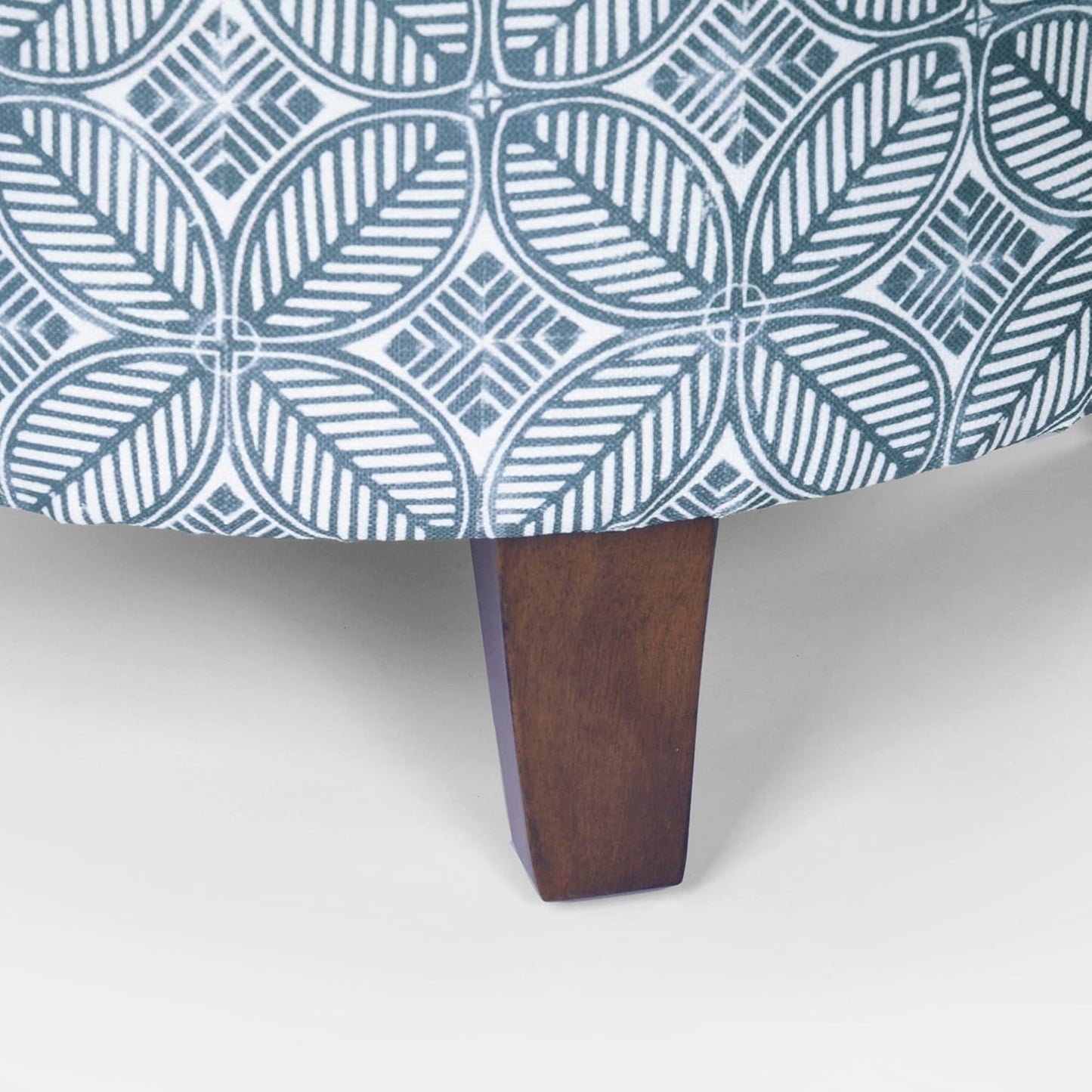 HomePop Upholstered Round Storage Ottoman|Homepop Home Décor|Upholstered Round Foot Rest Ottoman -Blue Indigo Print