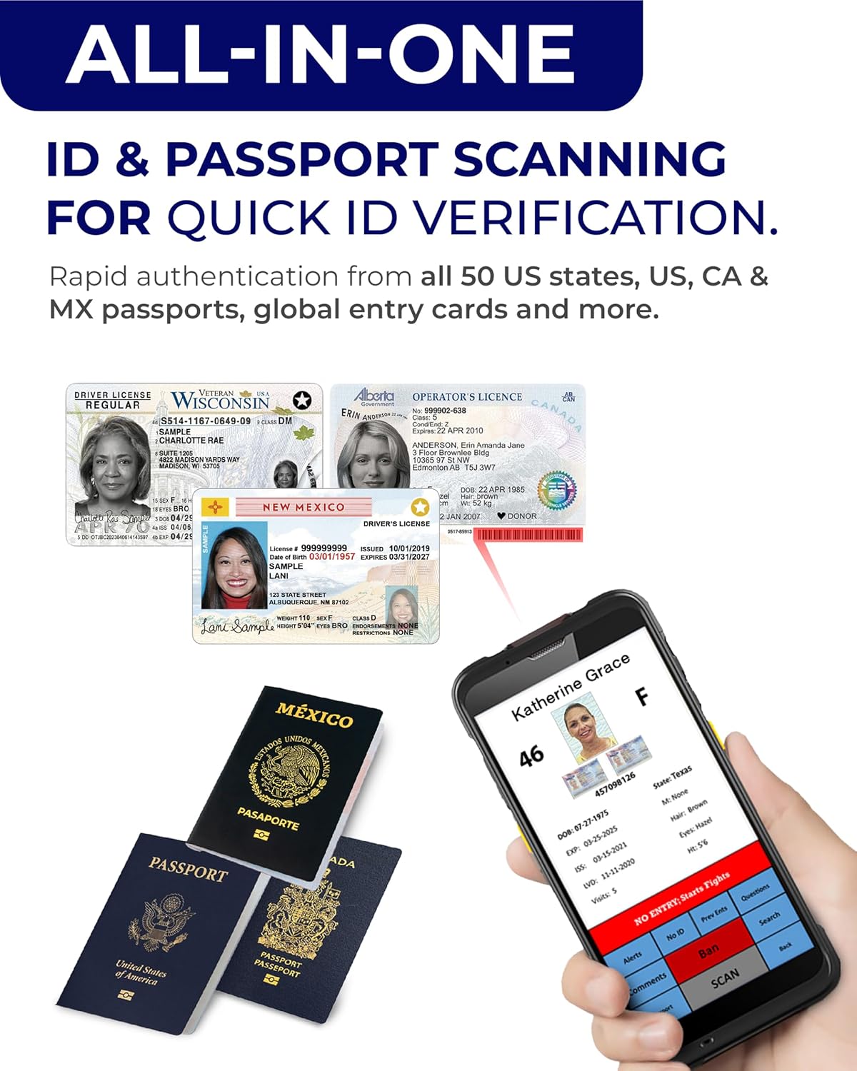 ID Scanner - Drivers License and Passport Scanner and Reader - Age Verification and Customer Management - Quantum Edge V3 Includes Handheld Scanner, Outer Carry Case, & Accessories