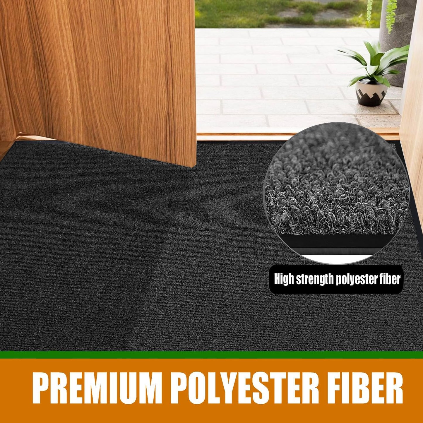 Front Door Mat, 3' x 6' Commercial Floor Mat, Heavy Duty Welcome Mat, Rubber Backing Non Slip Doormat for Entryway (Black, 3x6FT)