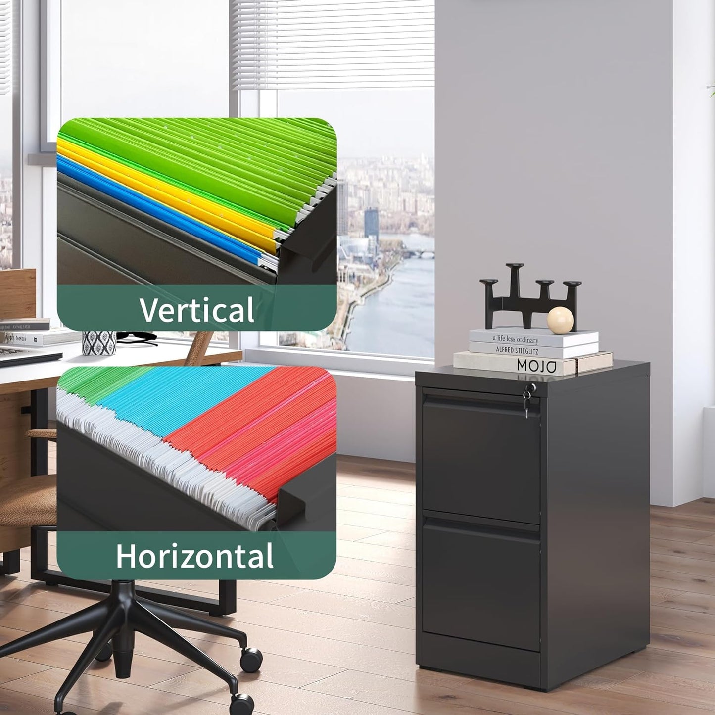 2 Drawer File Cabinet with Lock,Metal Vertical Filing Cabinets for Home Office,Heavy Duty File Storage Cabinet for Letter/Legal/A4/F4 Size File,Assembly Require (Black, Vertical 2 Drawer)