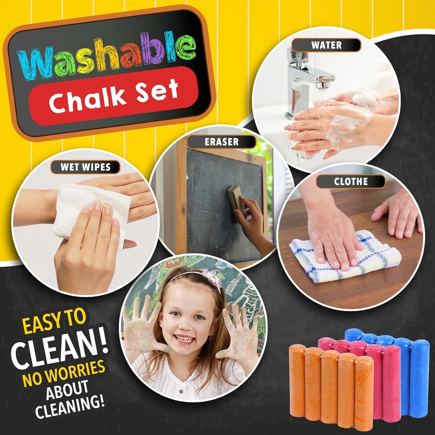 280PCS Sidewalk Chalks in 24 Colors: Washable Jumbo Chalk Set for Kids Toddlers, Non-Toxic Dustless Colored Chalk Bulk for Outdoor Art, Party Favors, Painting on Chalkboard Blackboard Playground