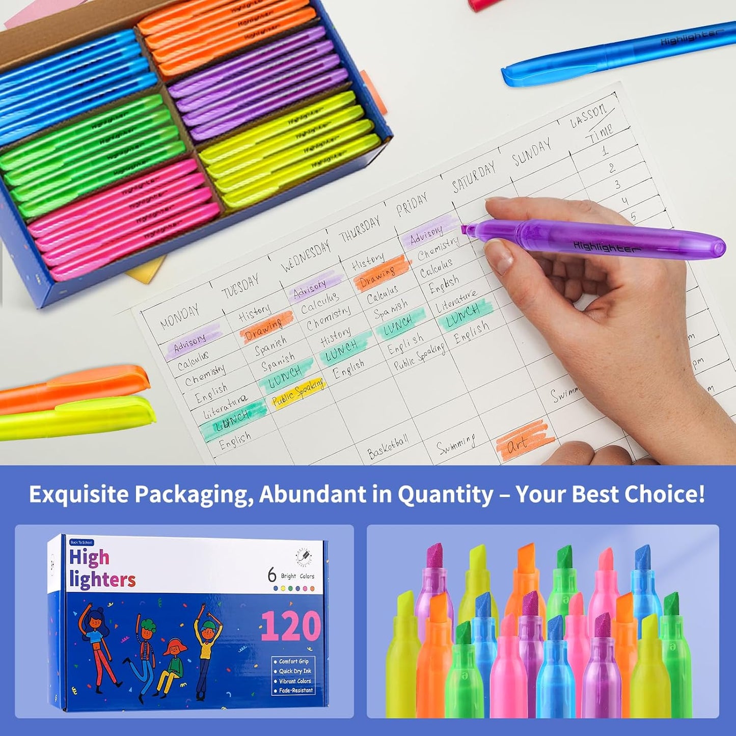 Highlighters Assorted Colors Bulk, 30 Pack: No Bleed & Dry-Quickly, Chisel Tip, 6 Bright Colors, Highlighter Set for School, College, Office