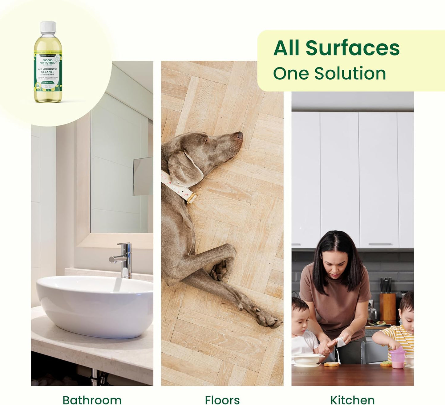 Good Natured Brand All-Purpose Cleaner Concentrate | Multi-Surface Cleaner | Natural Lemon Essential Oil | Multipurpose Cleaner Concentrate All Surfaces | Lemon Love | 8oz makes 128oz