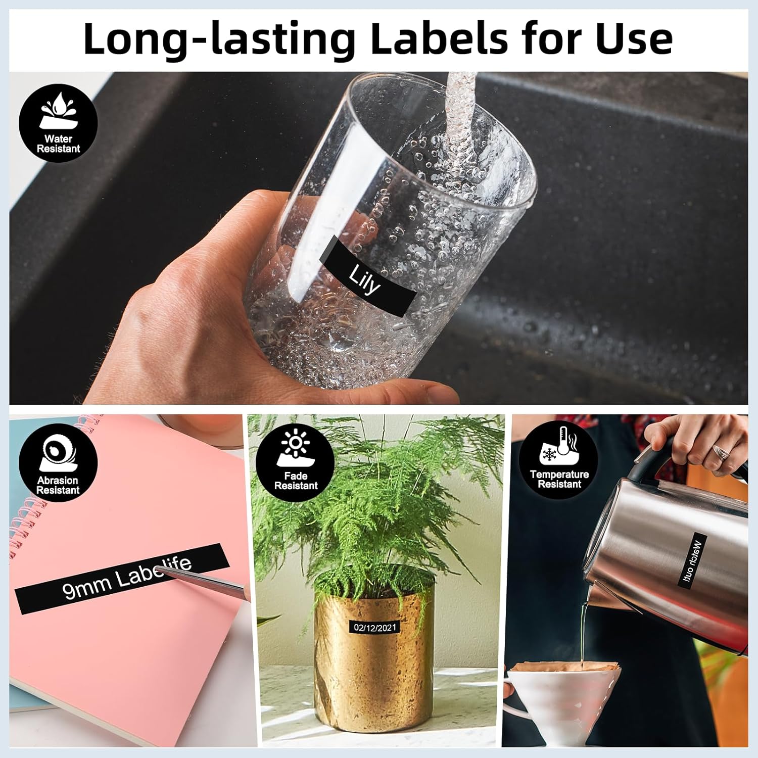 Labelife 9mm Label Tape White on Black Replace for Brother TZe TZ Tape 9mm 0.35" Laminated TZe-325 TZe325 Label Maker Tape 3/8'' for P Touch PT-D210 PT-D220 PT-D200 PT-H110 PT-D400 PT-D610BT