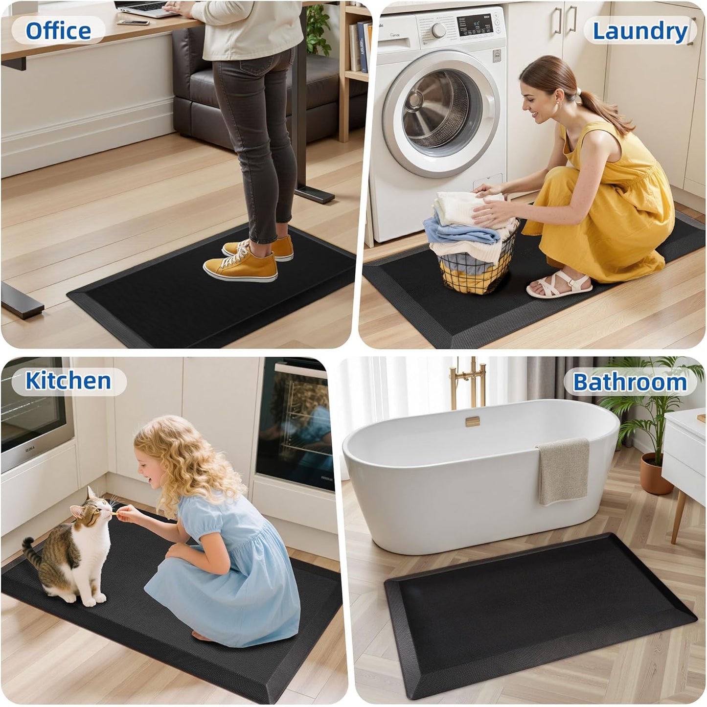 2 PCS Anti Fatigue Kitchen Mats for Floor, 9/10 Extra Thick Cushioned Standing Desk Mat, Comfort Memory Foam Ergonomic Kitchen Rugs and Mats Non-Slip Waterproof for Office, Kitchen, 20"x32"+20"x32"