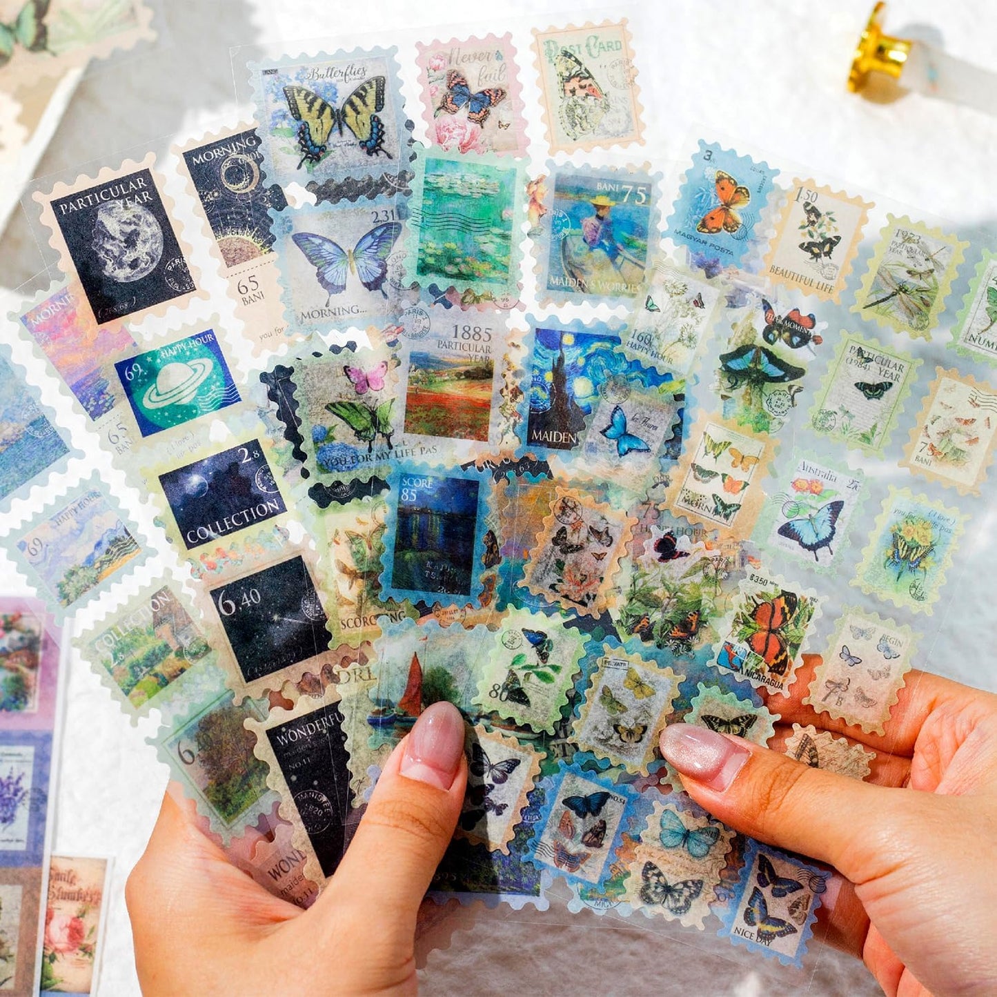 24Pcs Retro Stamp Washi Stickers, Vintage Stickers for Scrapbooking, DIY Crafts, Journaling Supplies & Junk Journal Ephemera