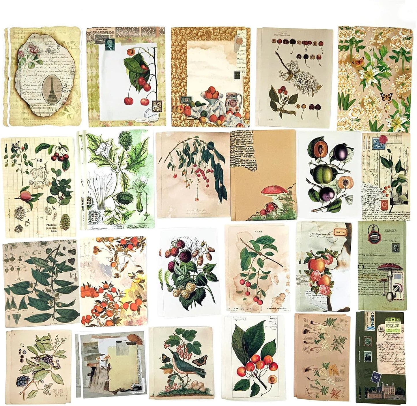 200PCS Vintage Scrapbooking Supplies Pack, Aesthetic Scrapbook Sticker Paper Art Journaling Kit for Bullet Junk Journals,Planner,Cottagecore Decor Gifts (Fruits)