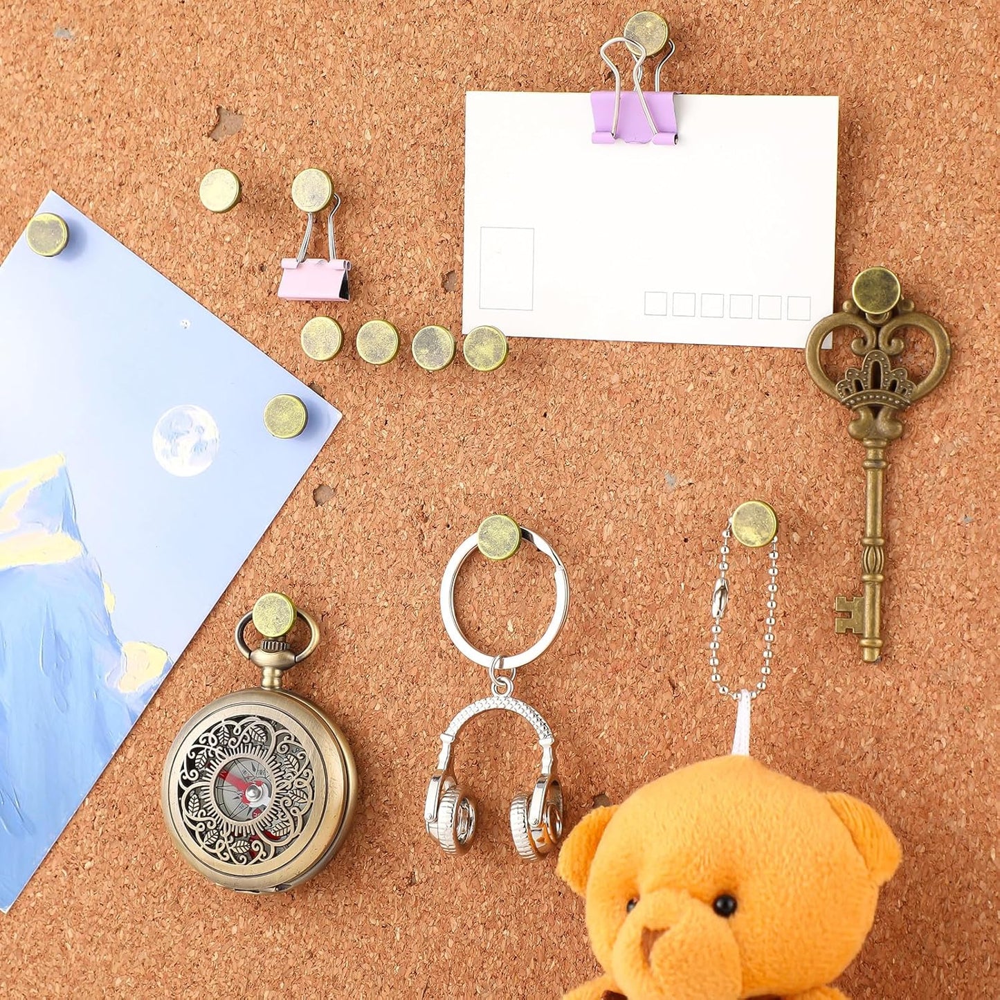 30 Pieces Push Pins, Metal Thumb Tacks for Picture Photo Hanging, Wall Pins for Board Posters Bulletin Maps, Wall Tack for Office Home Decorative(Bronze)