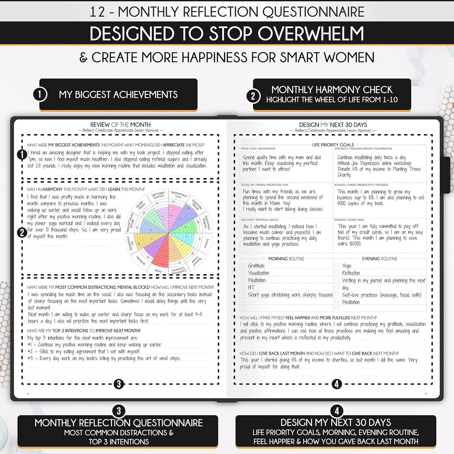 Hourly Planner - Undated Daily, Weekly & Monthly Planner with Budget Section | A 12 Month Journey to Increase Productivity & Happiness | Life Organizer & Gratitude Journal - Vertical Format