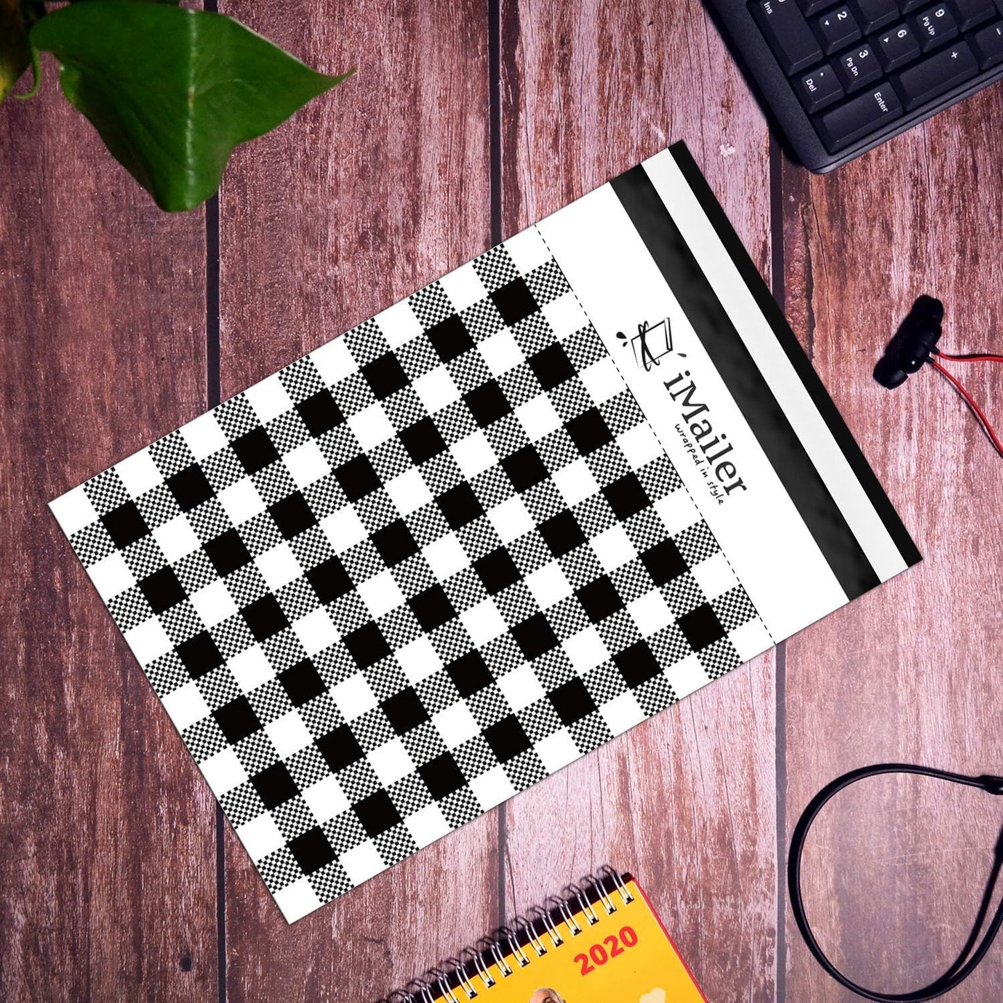 100 Count - 12 x 15.5 inch, Poly Mailer Black Gingham Plaid Package Envelope, Mailing Shipping Bags with Self Seal Strip