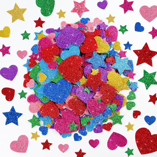 1000 PCS Foam Stickers Glitter Heart Stickers, Colorful Heart Stars Shapes Self Adhesive Stickers, Foam Sticker for Kids Crafts Arts Supplies Scrapbooking DIY Greeting Card Envelopes Home Decor