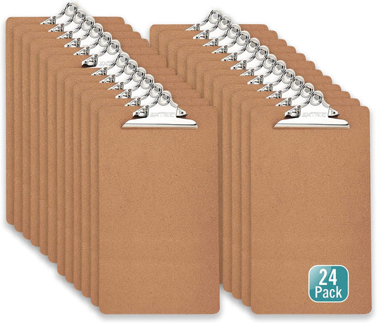 24 Clipboards Standard A4 Letter Size, 9x12.5 inch Wooden Clipboard with 6" Metal Clip, Hardboard, Fits 8.5 x 11 Inch Paper, Bulk Pack