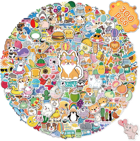 300 PCS Water Bottle Stickers for Kids,Cute Waterproof Vinyl Laptop Stickers Pack for School Supplies Classroom Teacher Prizes, Fun Gift Sticker Pack for Girls Teens Students