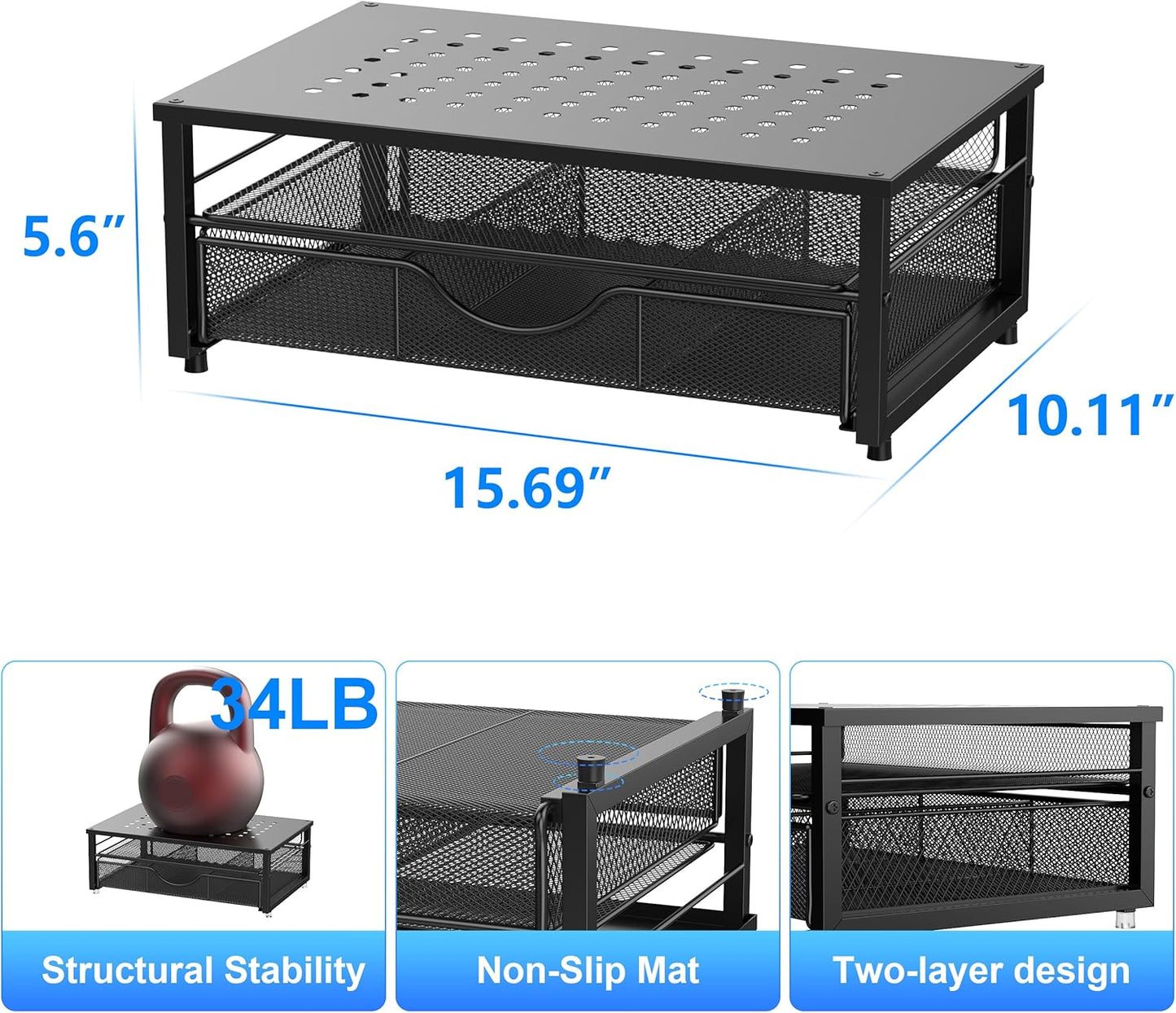 gianotter Computer Monitor Stand Riser, Desk Organizers and Accessories with Drawer, Office Desk Accessories & Workspace Desktop Organizers Storage for Classroom Office Supplies (Black)