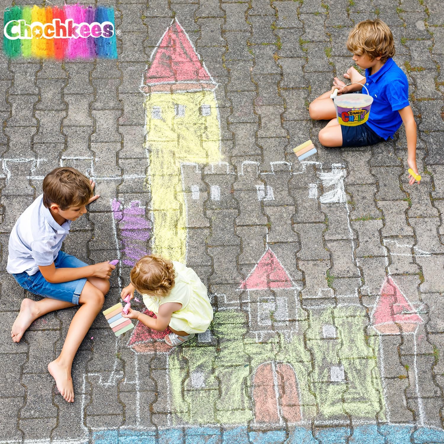 72 Jumbo Sidewalk Chalk, Jumbo chalk great for outdoor art, Sidewalk Chalk for Kids, 6 Assorted Neon Colored Chalk, Perfect For Party Favors, 4" Inches (2-Buckets, 72 Jumbo Chalk Sticks)