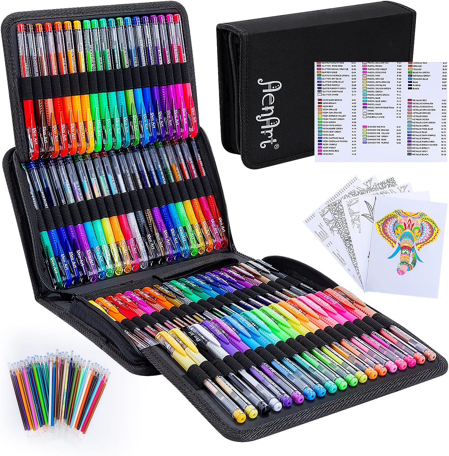 Gel Pens for Adult Coloring Books, 160 Pack Artist Colored Gel Pen with 40% More Ink, Black Case. Perfect for Kids Drawing Doodle Crafts Journaling Planner
