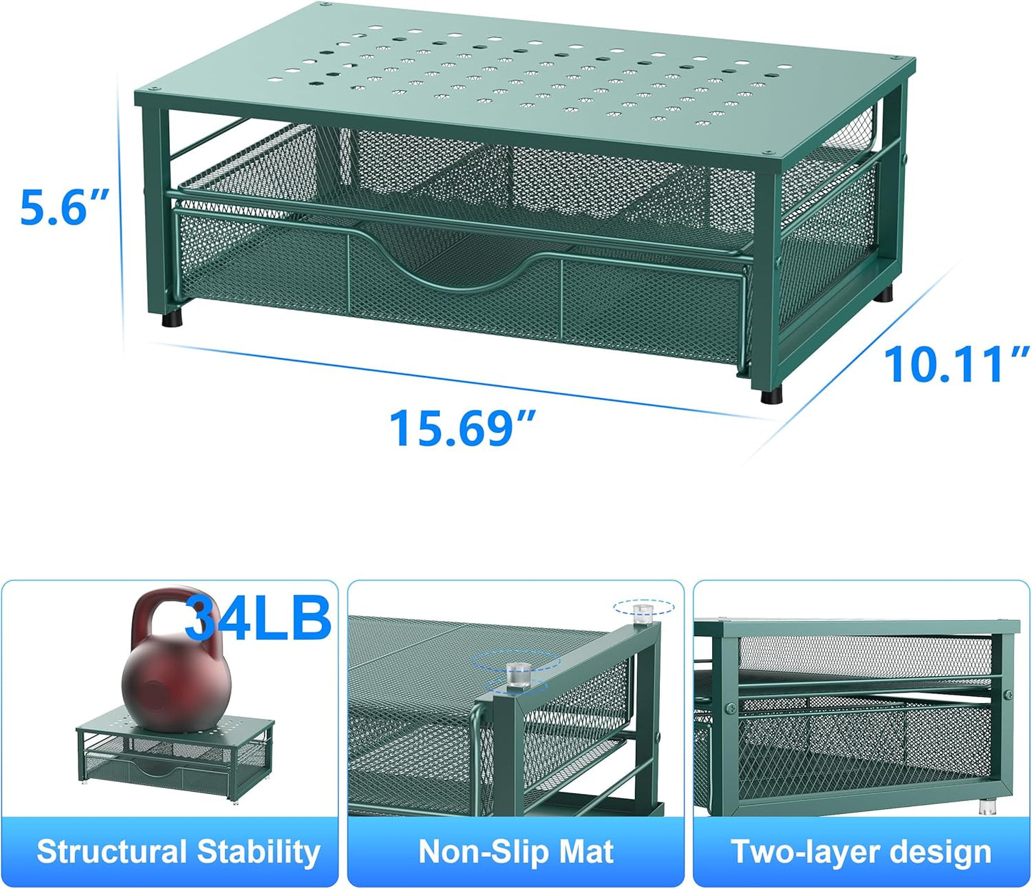gianotter Computer Monitor Stand Riser, office organizer with Drawer, Office Organizers Storage for Classroom Office Supplies (Dark Green)