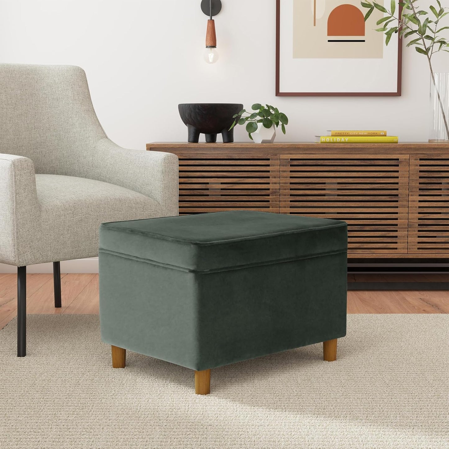 Home Decor | Dinah Collection Modern Storage Ottoman | Ottoman with Storage for Living Room & Bedroom(Loden Green Velvet)