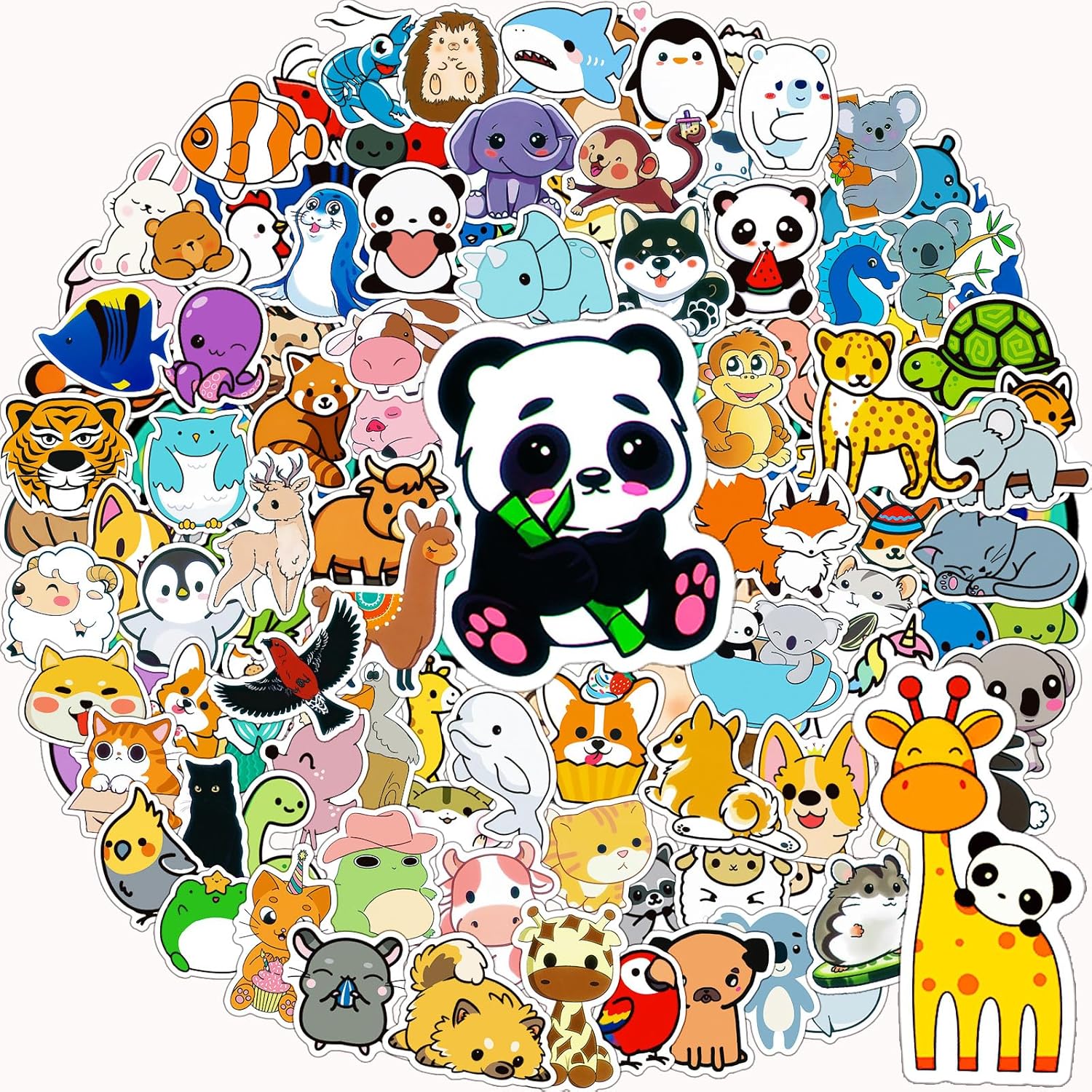 Water Bottle Stickers 100 Pcs Cute Kawaii Animal Sticker Pack, Waterproof Vinyl Animal Stickers for Water Bottles Scrapbook Journal Lunch Box Skateboard Notebook Diary Luggage Guitar Laptop Kindle etc