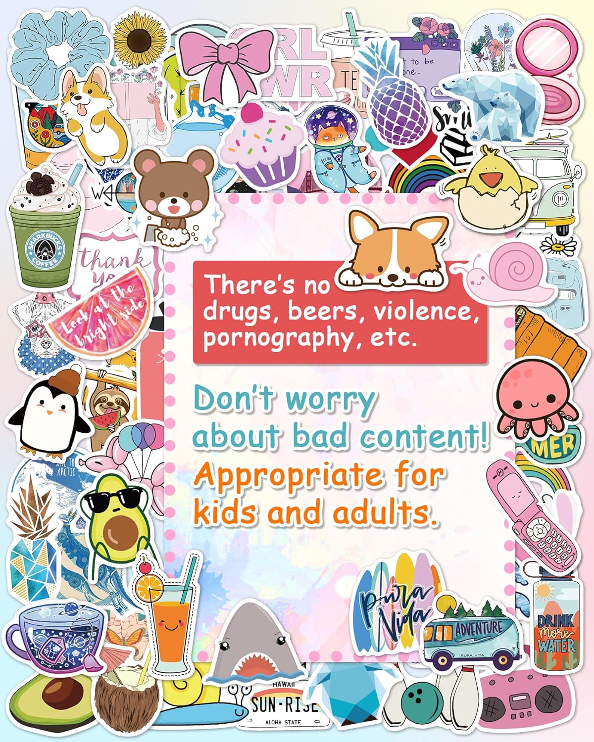 Sticker for Water Bottles, 300 Pcs/Pack Cute Vinyl Waterproof Vsco Laptop Stickers for School Students Gifts Classroom Teachers Prizes Stickers for Kids Teens Girls