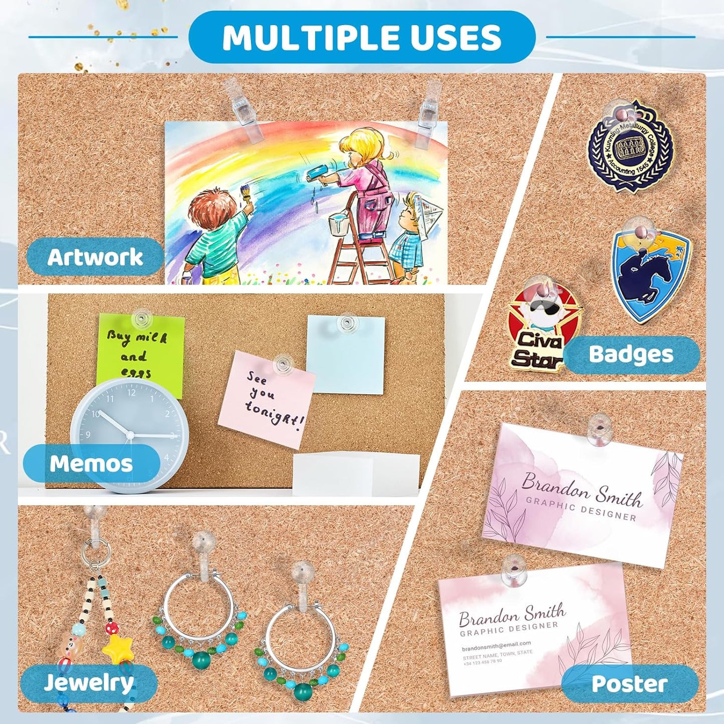 240Pcs Clear Thumb Tacks,5 Style Thumbtacks, Clear Plastic Push Pins for Cork Board, Bulletin Boards, Wall