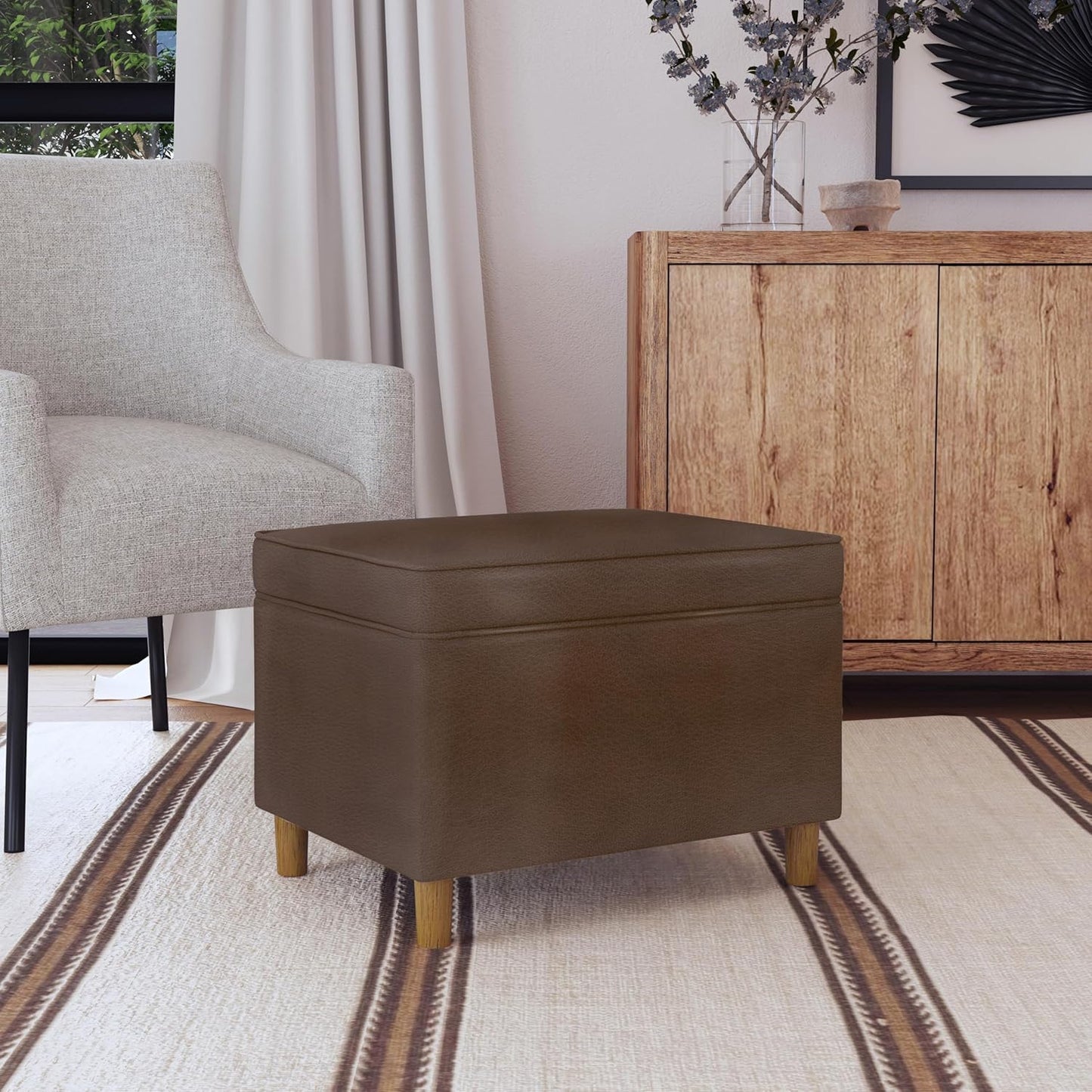 Home Decor | Dinah Collection Modern Storage Ottoman | Ottoman with Storage for Living Room & Bedroom(Brown Faux Leather)