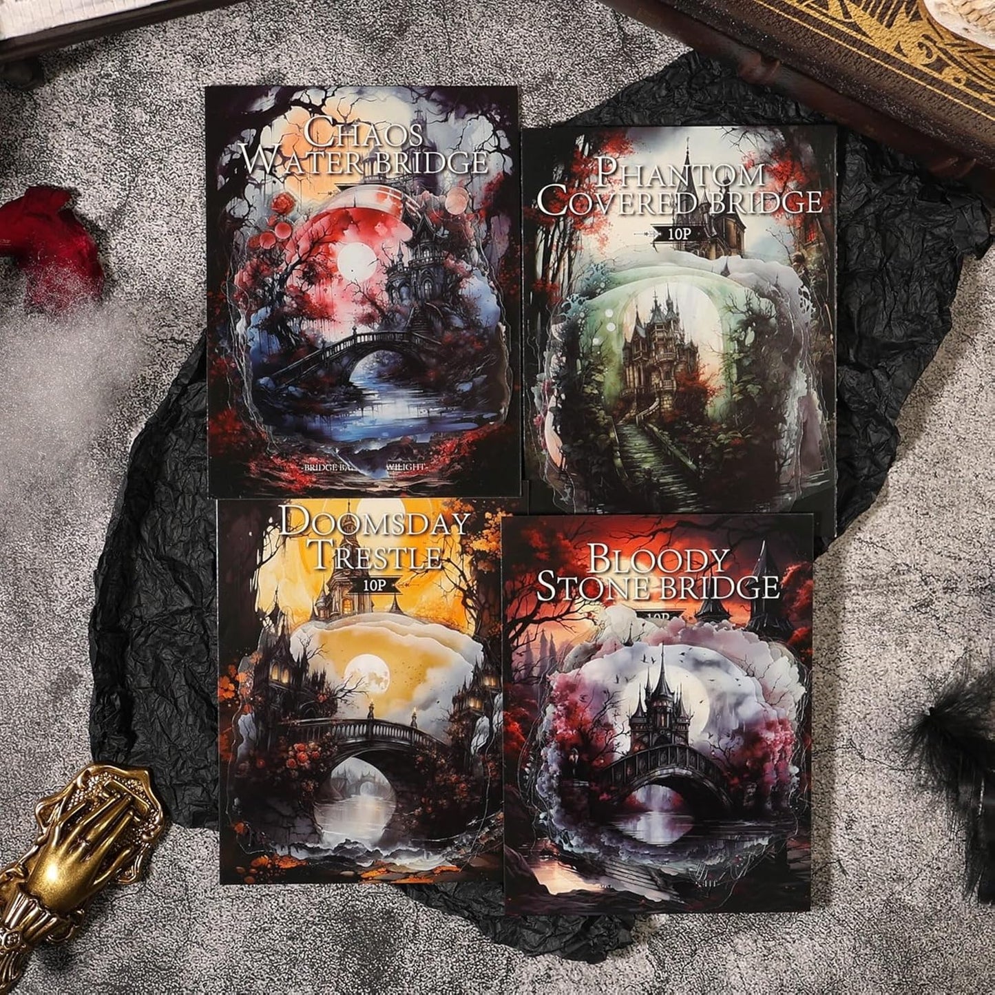 40 Pieces Gothic Bridge and Castle PET Scrapbook Stickers, 4 Pack Large Size Aesthetic Decorative Stickers for Scrapbooking, Planner, Junk Journaling Supplies, DIY Arts, Crafting