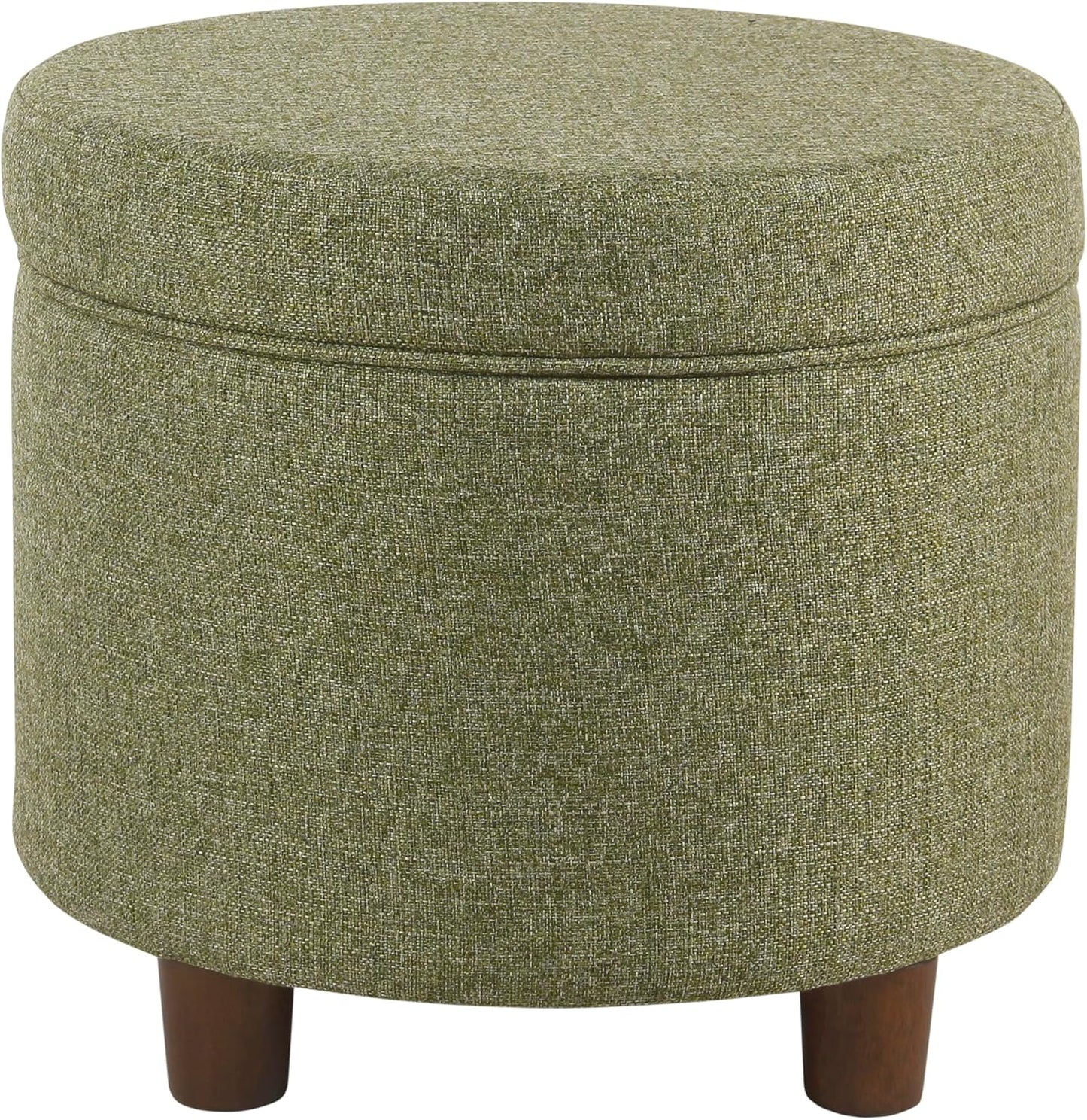 HomePop Home Decor | Upholstered Round Storage Ottoman | Ottoman with Storage for Living Room & Bedroom, Green Tweed