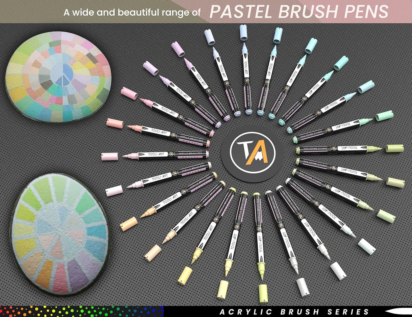 24 Flexible Brush Tip Acrylic Paint Pens Markers Set 1-7mm Line for Rock Painting, Brush Lettering, Glass, Mugs, Wood, Metal, Canvas, Fabric, Plastic Non Toxic Waterbased Quick Drying Assorted Pastel