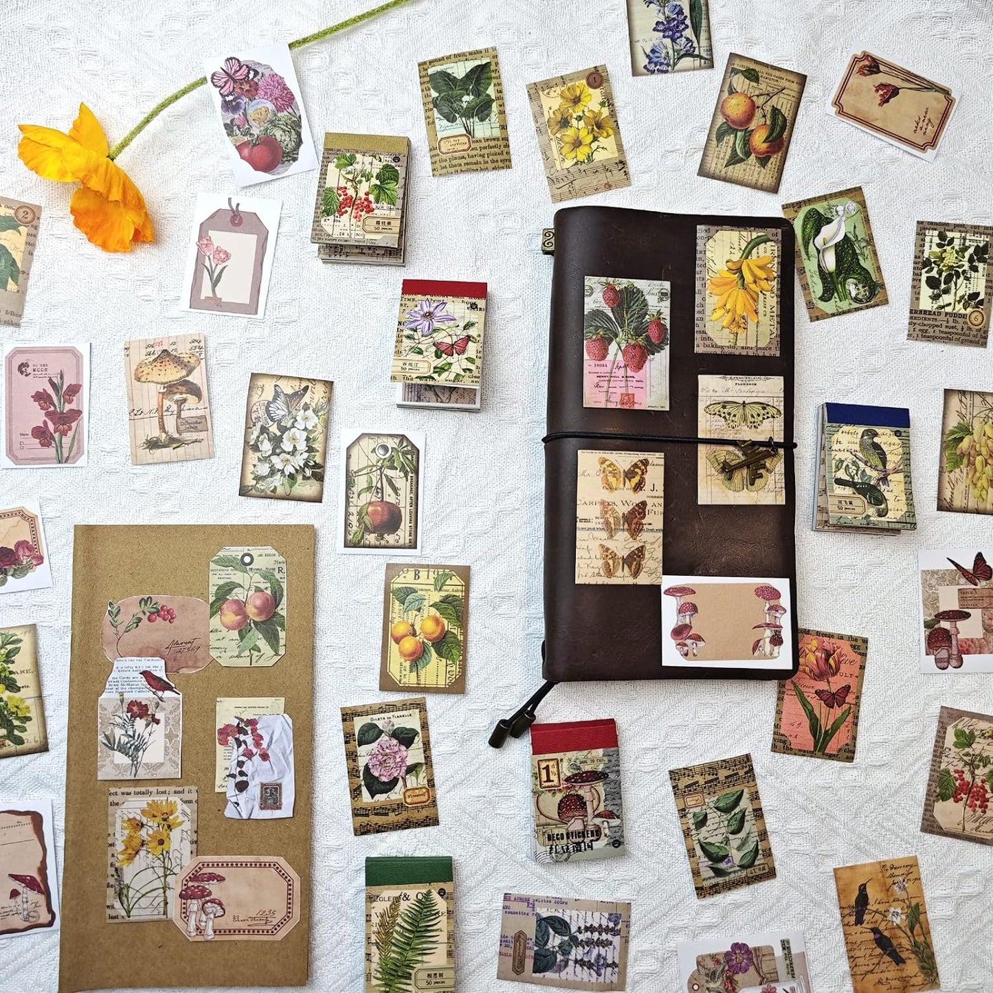 300 Pcs Scrapbook Washi Stickers,Vintage Flower Butterfly Botanical Sticker Book for Junk Journal,Decorative Paper Stickers for Bullet Journal, Album, Collage, Planner, Gift Wrapping