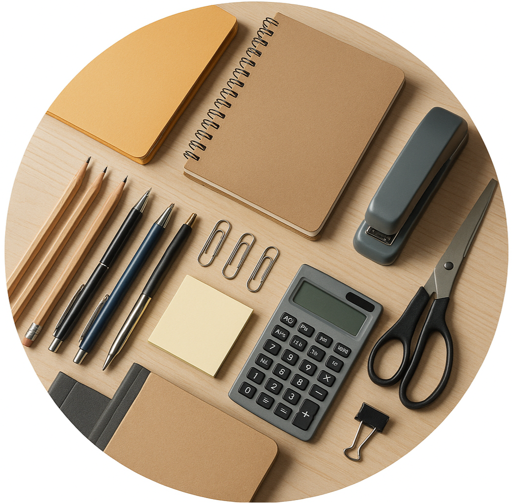 circle photo of office supplies, make it a real photo